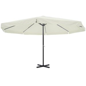 Parasol Ogrodowy Biały Składany z Podstawą Na Taras Ogród 500 cm 940636 Parasol Ogrodowy Biały Składany z Podstawą Na Taras Ogród 500 cm 940636