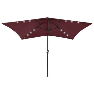 Parasol Ogrodowy Bordowy Składany Na Słupku z Oświetleniem 2×3 m 938918 Parasol Ogrodowy Bordowy Składany Na Słupku z Oświetleniem 2×3 m 938918