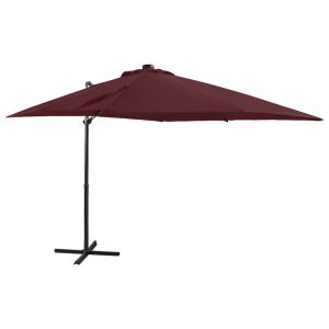 Parasol Ogrodowy Bordowy Wiszący z Podstawą i Oświetleniem 250 cm 940594 Parasol Ogrodowy Bordowy Wiszący z Podstawą i Oświetleniem 250 cm 940594