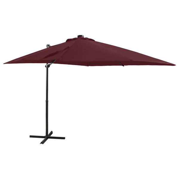 Parasol Ogrodowy Bordowy Wiszący z Podstawą i Oświetleniem 250 cm 940594