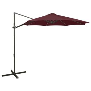Parasol Ogrodowy Bordowy Wiszący z Podstawą i Oświetleniem 300 cm 940587 Parasol Ogrodowy Bordowy Wiszący z Podstawą i Oświetleniem 300 cm 940587