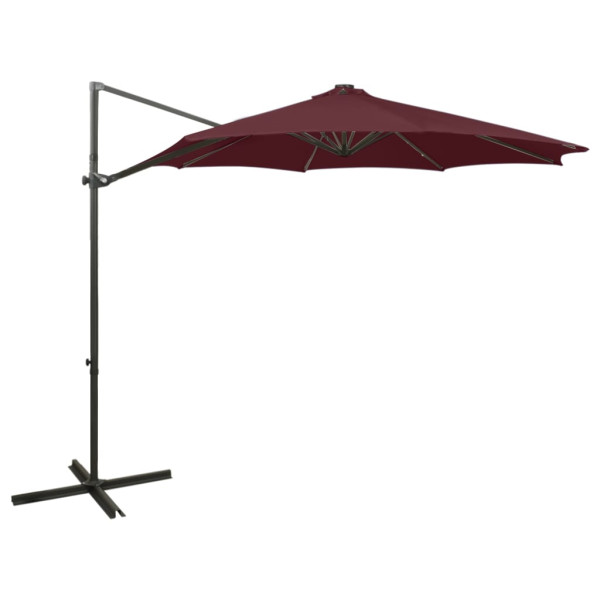 Parasol Ogrodowy Bordowy Wiszący z Podstawą i Oświetleniem 300 cm 940587
