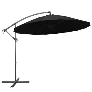 Parasol Ogrodowy Czarny z Podstawą Składany Na Taras Balkon Ogród 3 m 941511 Parasol Ogrodowy Czarny z Podstawą Składany Na Taras Balkon Ogród 3 m 941511