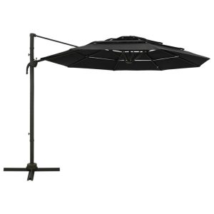 Parasol Ogrodowy Czarny z Podstawą Składany Na Taras Balkon Ogród 3×3 m 940578 Parasol Ogrodowy Czarny z Podstawą Składany Na Taras Balkon Ogród 3×3 m 940578