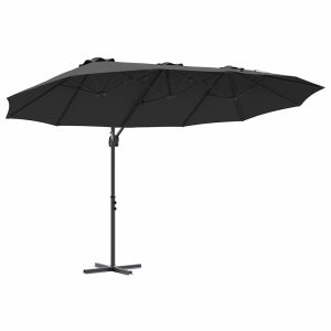 Parasol Ogrodowy Czarny z Podstawą Składany Na Taras Balkon Ogród 943558 Parasol Ogrodowy Czarny z Podstawą Składany Na Taras Balkon Ogród 943558