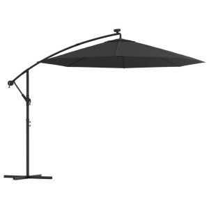 Parasol Ogrodowy Czarny z Podstawą Składany z Oświetleniem 300 cm 939019 Parasol Ogrodowy Czarny z Podstawą Składany z Oświetleniem 300 cm 939019