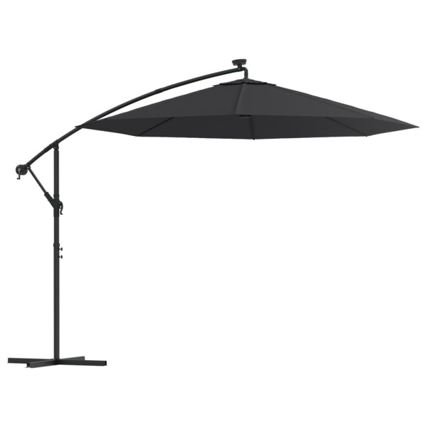 Parasol Ogrodowy Czarny z Podstawą Składany z Oświetleniem 300 cm 939019