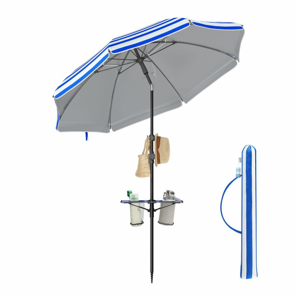 Parasol ogrodowy i plażowy 160 cm regulowany UPF 50+ niebiesko biały 1021564