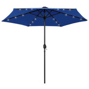 Parasol Ogrodowy Niebieski Składany Na Słupku z Oświetleniem 270 cm 938947 Parasol Ogrodowy Niebieski Składany Na Słupku z Oświetleniem 270 cm 938947