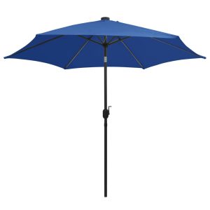Parasol Ogrodowy Niebieski Składany Na Słupku z Oświetleniem 300 cm 939022 Parasol Ogrodowy Niebieski Składany Na Słupku z Oświetleniem 300 cm 939022