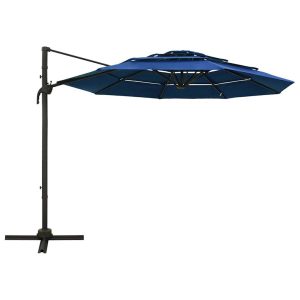Parasol Ogrodowy Niebieski z Podstawą Składany Na Taras Balkon Ogród 3×3 m 940668