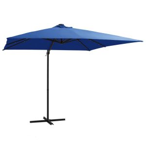 Parasol Ogrodowy Niebieski z Podstawą Składany z Oświetleniem 250×250 cm 941521