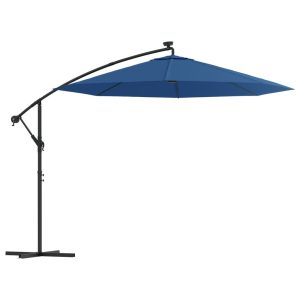 Parasol Ogrodowy Niebieski z Podstawą Składany z Oświetleniem 300 cm 938915