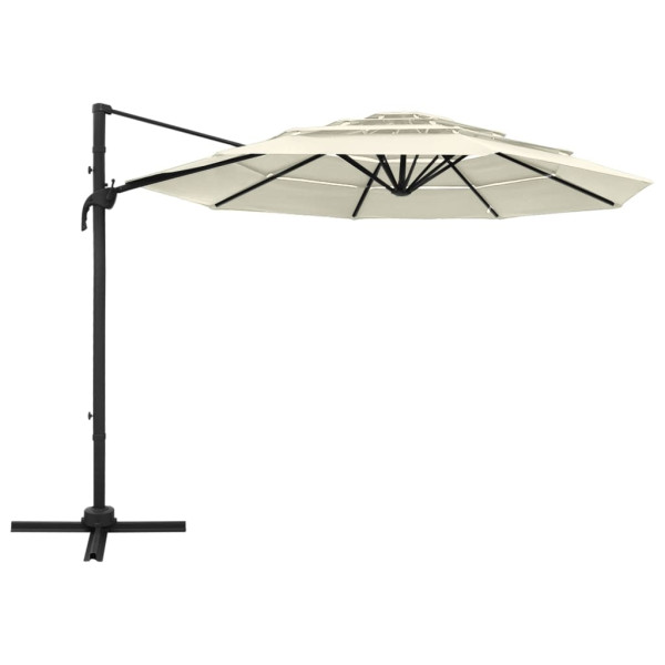Parasol Ogrodowy Piaskowy Składany z Podstawą Na Taras Ogród LED 3x3 m 940576