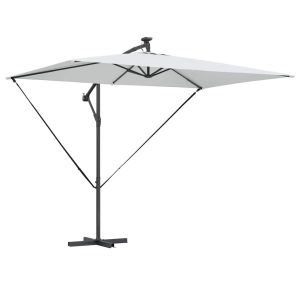Parasol Ogrodowy Piaskowy z Podstawą Składany z Oświetleniem 941494 Parasol Ogrodowy Piaskowy z Podstawą Składany z Oświetleniem 941494