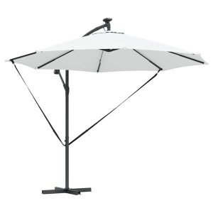 Parasol Ogrodowy Piaskowy z Podstawą Składany z Oświetleniem 940695 Parasol Ogrodowy Piaskowy z Podstawą Składany z Oświetleniem 940695