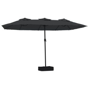 Parasol Ogrodowy Podwójny Czarny Składany z Oświetleniem Na Taras 449×265 940703