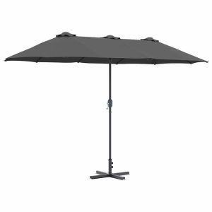 Parasol Ogrodowy Składany Antracytowy z Podstawą Na Taras Balkon 370 x 197 938964 Parasol Ogrodowy Składany Antracytowy z Podstawą Na Taras Balkon 370 x 197 938964