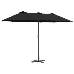 Parasol Ogrodowy Składany Czarny z Podstawą Na Taras Balkon 370 x 197 x 239 939001 Parasol Ogrodowy Składany Czarny z Podstawą Na Taras Balkon 370 x 197 x 239 939001