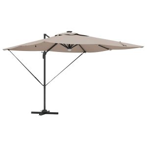 Parasol Ogrodowy Szary Składany z Podstawą Na Taras Ogród LED 286 x 284 940641 Parasol Ogrodowy Szary Składany z Podstawą Na Taras Ogród LED 286 x 284 940641