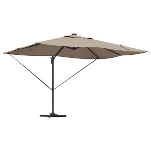 Parasol Ogrodowy Szary Składany z Podstawą Na Taras Ogród LED 352 x 251 941504 Parasol Ogrodowy Szary Składany z Podstawą Na Taras Ogród LED 352 x 251 941504