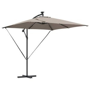 Parasol Ogrodowy Szary z Podstawą Składany Na Taras Balkon Ogród 943517