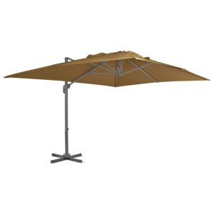 Parasol Ogrodowy Taupe Składany z Podstawą Na Taras Ogród 400×300 cm 945780 Parasol Ogrodowy Taupe Składany z Podstawą Na Taras Ogród 400×300 cm 945780