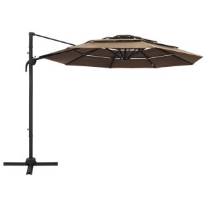 Parasol Ogrodowy Taupe z Podstawą Składany Na Taras Balkon Ogród 3×3 m 940597 Parasol Ogrodowy Taupe z Podstawą Składany Na Taras Balkon Ogród 3×3 m 940597
