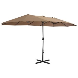 Parasol Ogrodowy Taupe z Podstawą Składany Na Taras Balkon Ogród 460 x 270 941545 Parasol Ogrodowy Taupe z Podstawą Składany Na Taras Balkon Ogród 460 x 270 941545