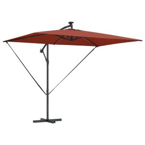 Parasol Ogrodowy Terakota z Podstawą Składany z Oświetleniem 941483 Parasol Ogrodowy Terakota z Podstawą Składany z Oświetleniem 941483