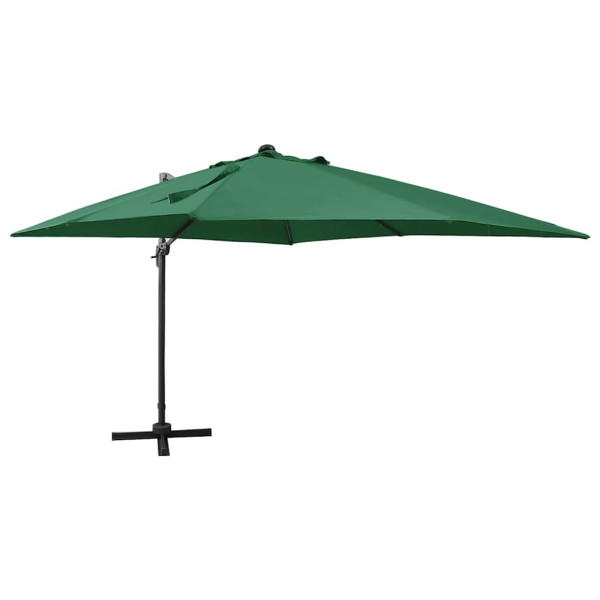 Parasol Ogrodowy Zielony Składany z Podstawą Na Taras Ogród LED 300 cm 941462