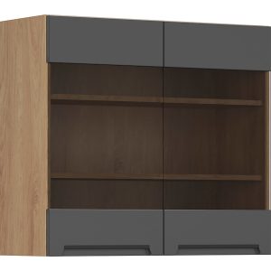 Szafka kuchenna górna Iris 80 cm dwudrzwiowa z witryną grafitowa 454698