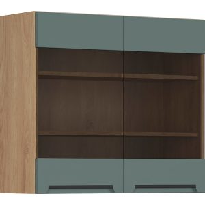 Szafka kuchenna górna Iris 80 cm dwudrzwiowa z witryną zieleń boho 314515