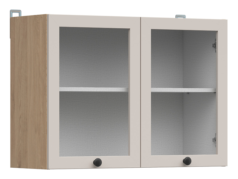 Szafka kuchenna górna Junona Line 80 cm dwudrzwiowa z witryną dąb bernstein/uni kaszmir 866385