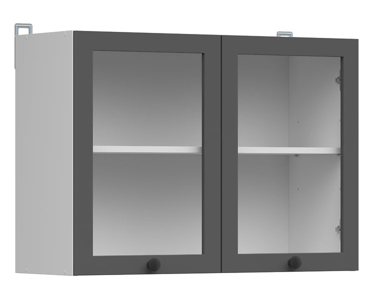 Szafka kuchenna górna Junona Line 80 cm dwudrzwiowa z witryną grafit 75378