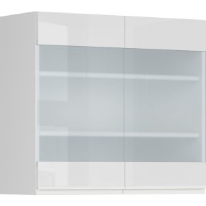 Szafka kuchenna górna Sole 80 cm dwudrzwiowa z witryną biały połysk 32873