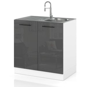 Szafka kuchenna pod zlewozmywak 80cm spremium szary połysk 636973 Szafka kuchenna pod zlewozmywak 80cm spremium szary połysk 636973
