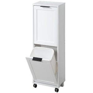 Szafka kuchenna segregacja śmieci 94x36x24 cm MDF biała na kółkach 677534 Szafka kuchenna segregacja śmieci 94x36x24 cm MDF biała na kółkach 677534