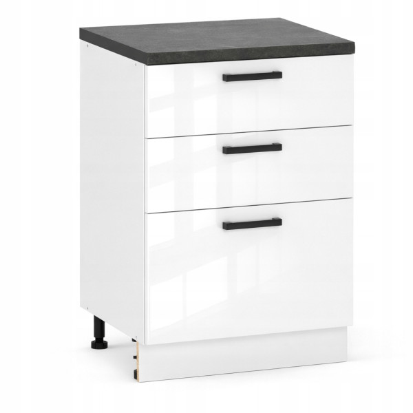 Szafka Kuchenna Stojąca z 3 Szufladami 60cm Quadro Hafele Biały Połysk 1079039