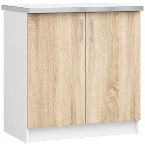 Szafka kuchenna, z blatem, SARA, 80x46x85, biel, dąb sonoma | TYLETEGOTU 989063 Szafka kuchenna, z blatem, SARA, 80x46x85, biel, dąb sonoma | TYLETEGOTU 989063