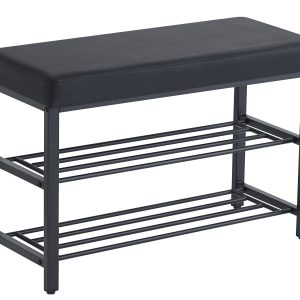 Szafka ławka półka na buty z siedziskiem tapicerowana ekoskóra czarny 79 cm 994567 Szafka ławka półka na buty z siedziskiem tapicerowana ekoskóra czarny 79 cm 994567