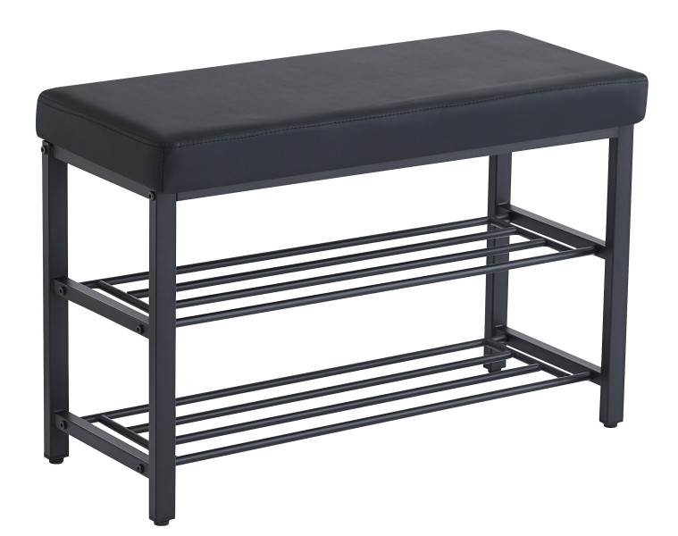 Szafka ławka półka na buty z siedziskiem tapicerowana ekoskóra czarny 79 cm 994567