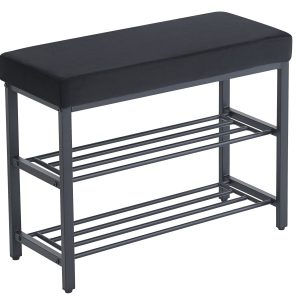 Szafka ławka półka na buty z siedziskiem tapicerowana welur czarny 60 cm 994569 Szafka ławka półka na buty z siedziskiem tapicerowana welur czarny 60 cm 994569