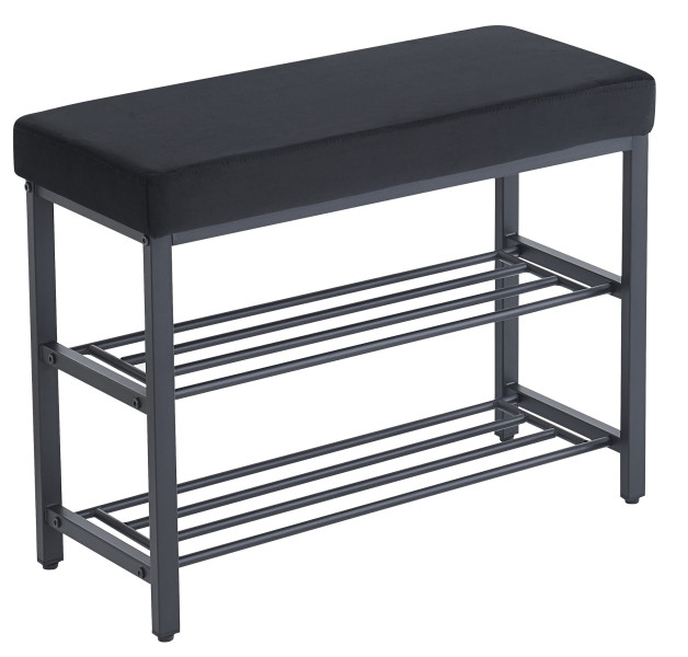 Szafka ławka półka na buty z siedziskiem tapicerowana welur czarny 79 cm 994570