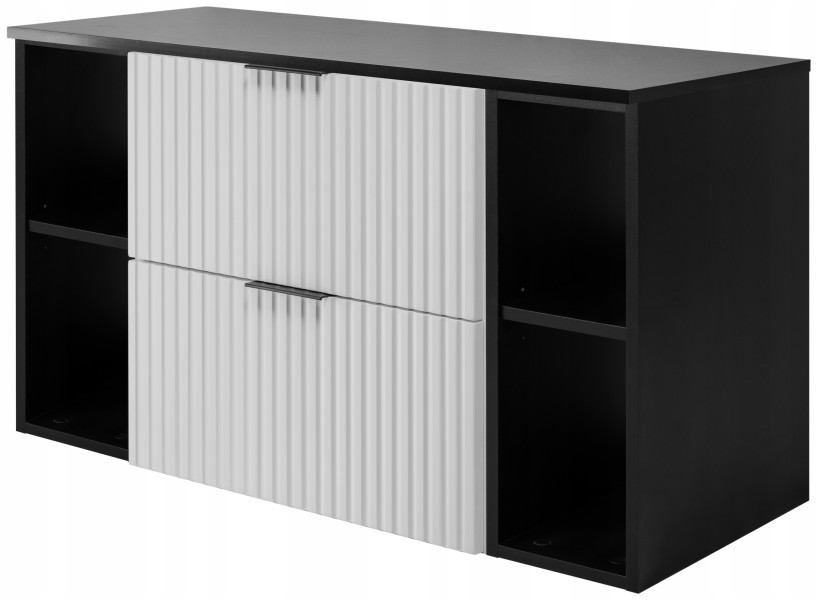 Szafka Łazienkowa 100 cm BIAŁA BLAT REGAŁY CZARNE RYFLE FLOW 432491