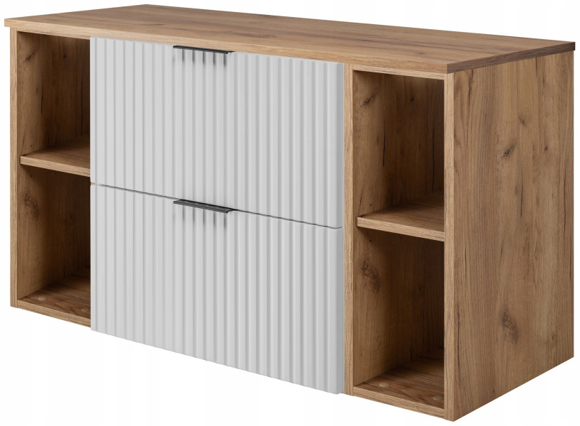 Szafka Łazienkowa 100 cm BIAŁA BLAT REGAŁY DĄB RYFLE FLOW 432485