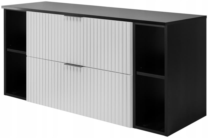Szafka Łazienkowa 120 cm BIAŁA BLAT REGAŁY CZARNE RYFLE FLOW 432495