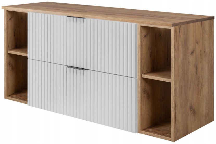 Szafka Łazienkowa 120 cm BIAŁA BLAT REGAŁY DĄB RYFLE FLOW 432486