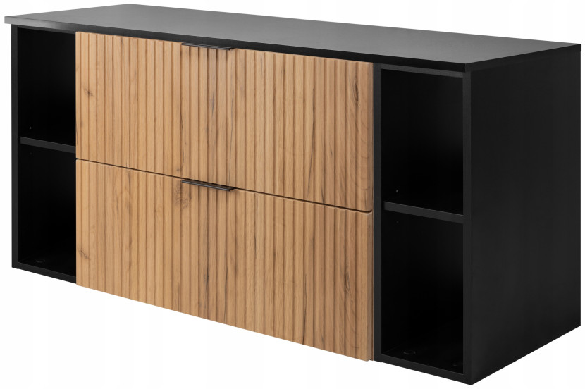 Szafka Łazienkowa 120 cm DĄB BLAT REGAŁ CZARNY RYFLE 4S FLOW 432225
