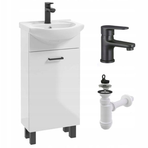 Szafka Łazienkowa 40cm Biała Połysk Stojąca Bateria Czarna Mała 1 szt 1073668